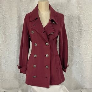 NIC+ZOE Double-Breasted Maroon Pea Coat
